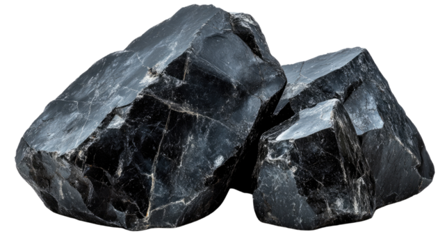 Obsidian Rocks: A close-up of two striking obsidian rocks, showcasing their dark, glossy surfaces and sharp, angular forms, a testament to nature's raw artistry.