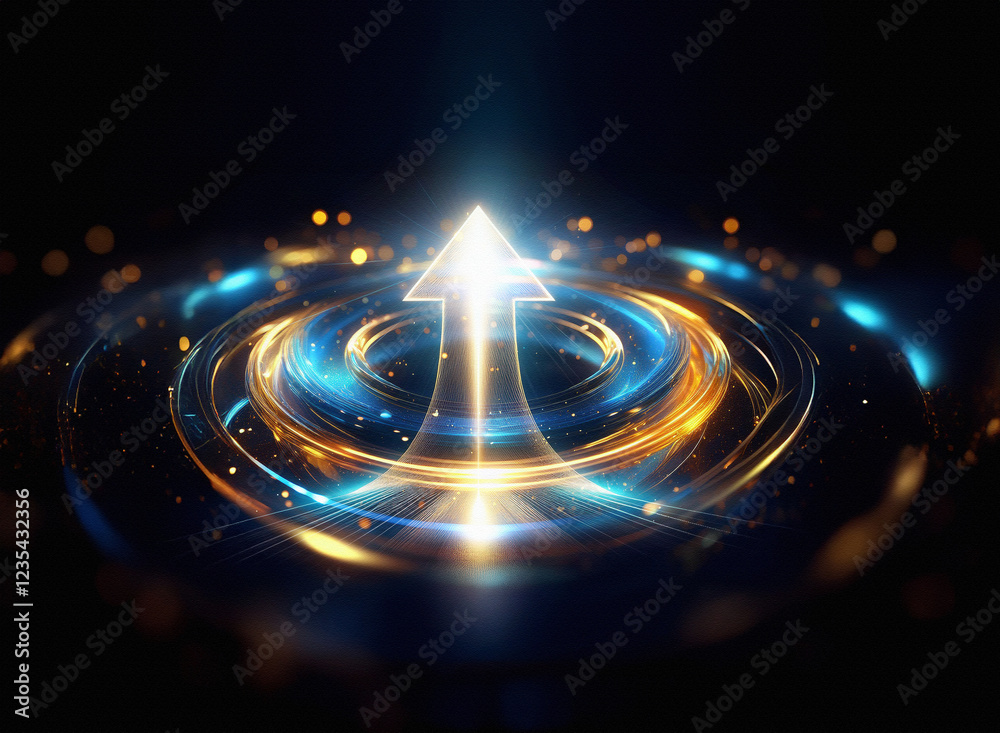 Poster a luminous arrow ascends from a swirling vortex of golden and blue light, symbolizing progress and u