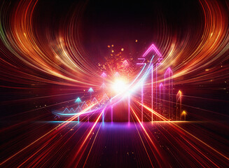Abstract image depicting upward trending growth.  Vibrant arrows and light streaks symbolize rapid progress and success.  A glowing core radiates energy, emphasizing powerful momentum.