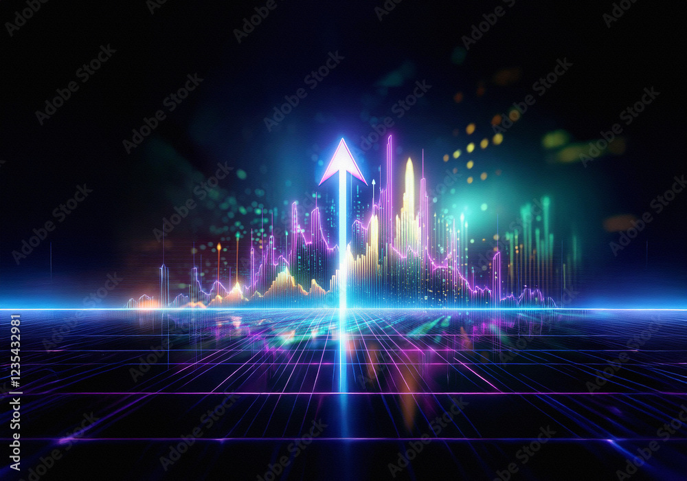 Leinwandbilder a glowing abstract visualization of lines and points rising from a dark, reflective surface.