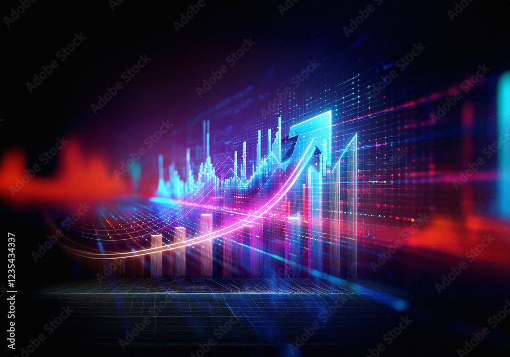 Aufkleber A neon grid displaying a digital graph with red and blue highlights on a black background.