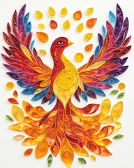 Obraz premium crafted colorful paper quilling techniques textured layers Vibrant phoenix artwork in colorful paper design