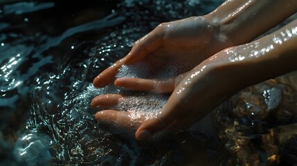 Fototapeta premium Hands Washing in Sparkling Water Bubbles