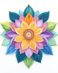 Fototapeta premium crafted colorful paper quilling techniques textured layers Colorful flower art design with vibrant leaves.