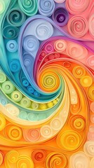 crafted colorful paper quilling techniques textured layers Colorful abstract swirls in vibrant hues.
