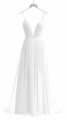 Elegant White Pleated A-Line Wedding Dress Illustration