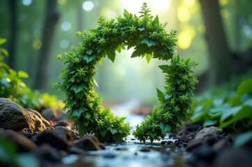 A lush, green wreath of leaves adorns the forest floor