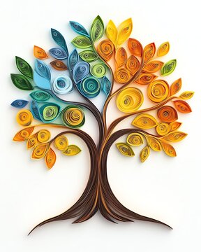 crafted colorful paper quilling techniques textured layers Colorful decorative paper tree design artwork.