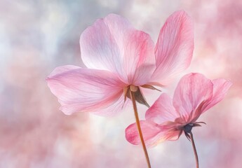 Two pink flowers with stems