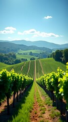 Fototapeta premium Rolling hills and vineyards under a clear blue sky