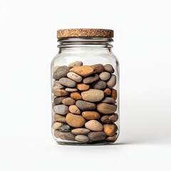 Glass Jar Filled with Smooth River Pebbles and Stones