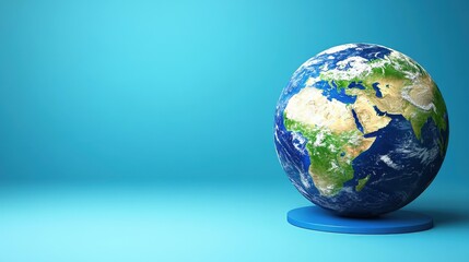 Earth Globe on Blue Background Displaying Continents