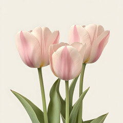 Fototapeta premium Elegant Pink Tulip Trio Illustration Soft Pastel Floral Image
