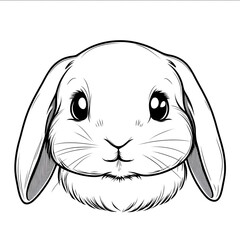 chibistyle outline vector of a Holland Lop rabbit head designed specifically for a cookie cutter The design focusing on large smooth curves for the floppy ears and ro
