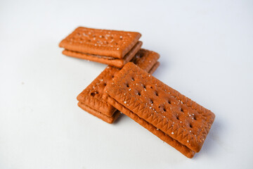 Crispy Chocolate Layered Biscuits on a White Background