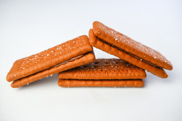 Crispy Chocolate Layered Biscuits on a White Background