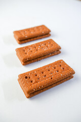 Crispy Chocolate Layered Biscuits on a White Background