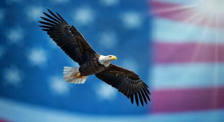 Obraz premium Bald Eagle and Stars and Stripes/白頭ワシと星条旗