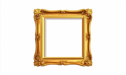 Ornate gold frame isolated on white for display or art
