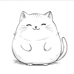Imagine a chubby kitten for a coloring book for girls in black and white white background in a kawaii cartoon style