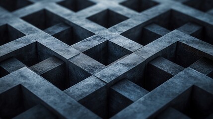 Dark Blue Interlocking Cubes Abstract Pattern. AI Generated