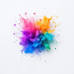 Colorful Smoke Explosion with Vibrant Purple, Pink, Orange, and Blue Hues on White Background