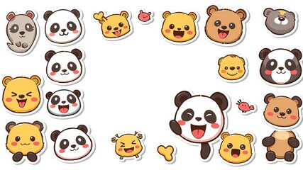 Cute panda stickers and patches featuring happy pandas, cool animals, winked panda sticker, bear emotions, kawaii characters, emoji, and doodles, icons, patches, emoji