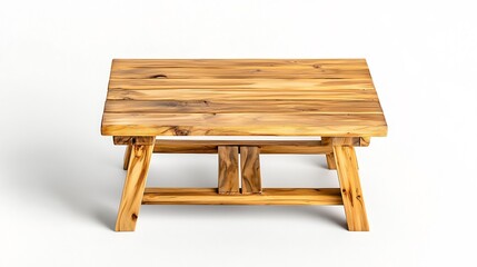 Wooden coffee table with a natural finish, positioned on a white background, ideal for interior design