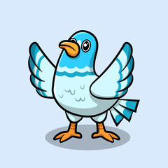 Cute Cartoon Bird Standing and Opening Its Wings
