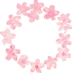 水彩画による桜の花の丸いフレーム