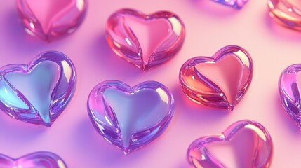 Glass hearts, pastel pink background, Valentine's Day card design