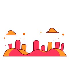 Abstract Minimalist Landscape with Orange and Red Hills and Clouds