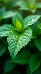 Sparkling droplets on a vibrant green leaf, reflecting the beauty of nature