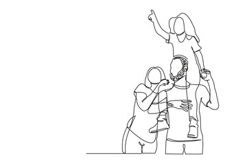 Happy Family Unity OneLine Drawing, Parents, Children, Joy, Love, Bonding, Togetherness, Childhood, 
