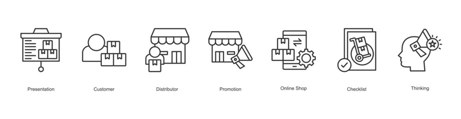 Emotional Response Icon Presentation, Customer, Distributor, Promotion, Online Shop, Checklist, Thinking