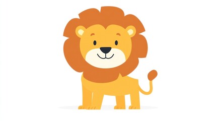 Obraz premium Cartoon lion cub, playful pose, white background, kids book illustration