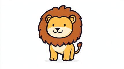 Obraz premium Cute cartoon lion, standing, white background, children's book illustration