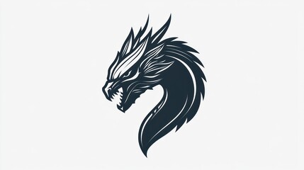 Dragon head profile, fantasy art, white background, logo design