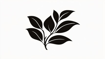Tea leaves branch, simple design, white background, nature illustration, website icon