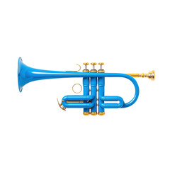 Obraz premium Bright Blue Trumpet with Gold Accents on a Solid Background