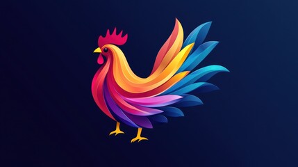 Obraz premium Colorful rooster illustration, vibrant plumage, dark background, graphic design