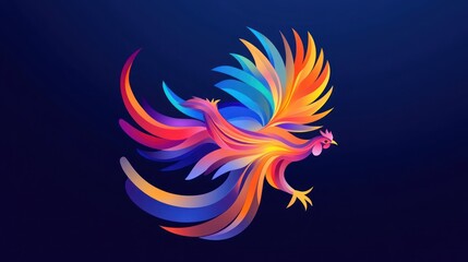 Colorful rooster flying, dark background, vibrant design, graphic art, website banner