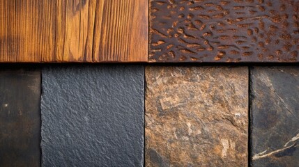 Textured Background of Wood, Metal, and Stone