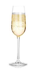Champagne in glass isolated on white. Sparkling wine