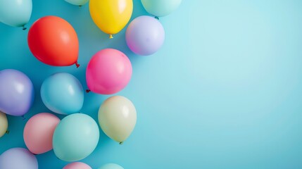 Colorful balloons on a light blue background.