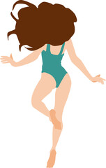 波打ち際(海・浜)でジャンプをする女性のイラスト