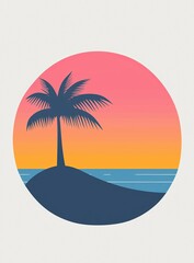 Obraz premium Pixelated Palm Tree Sunset Island Scene