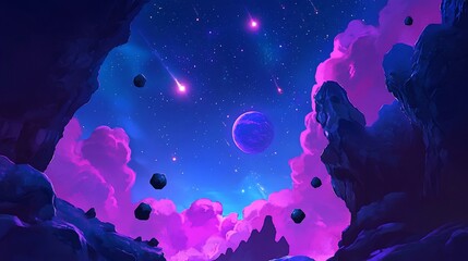 Cosmic Dreamscape: A Vibrant Alien Landscape Under a Starry Sky