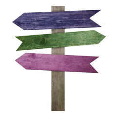 Pole with colorful arrow-shaped pointers isolated on white