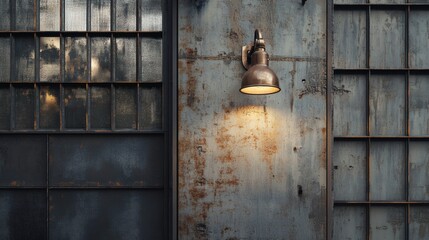 Industrial Wall Lamp on Rusted Metal Background